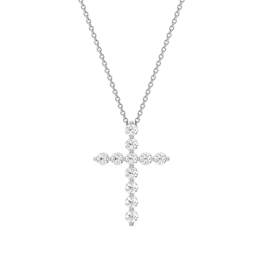 GILDED 1 ct. T.W. Lab Grown Diamond (SI1 Clarity, F Color) and Sterling Silver & 14KT Gold Plated Silver Cross Pendant with an 18 Inch Spring Ring Clasp Cable Chain