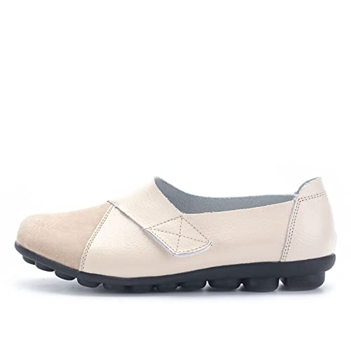 Image of Ladies Leather Slip On Flat Loafers,Low Top Casual Walking Nurse Shoes,Outdoor Versatile Trendy Driving Shoes.