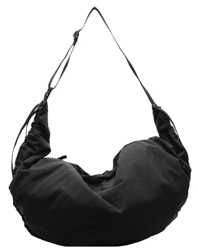 Slouchy Crescent Crossbody Shoulder Bag for Women Large Dumpling Tote Purse Canvas Handbags with Drawstring