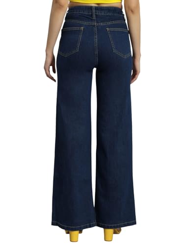 Image of Amazon Brand - INKAST Women High Rise Wide Leg Full Length Cotton Poly Lycra Jeans | Casual Denim Wear