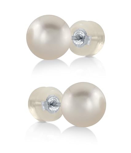 THE PEARL SOURCE White Japanese Akoya Real Pearl Earrings for Women - 14k Gold Stud Pearl Earrings | Hypoallergenic with Genuine Cultured Pearls, 6.5-7.0mm