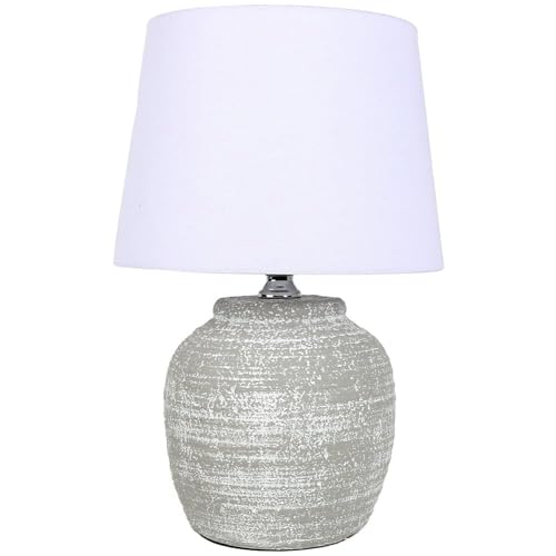 wilko Caspian Table Lamp, Grey Concrete Base, White Shade, Modern Industrial Design