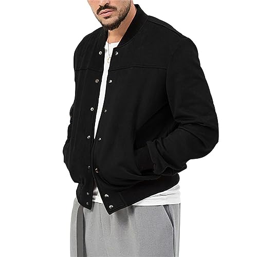 Men's Casual Varsity Jacket Vintage Lightweight Suede Bomber Jackets Classic Button Pure Color Flight Lounge Coats4