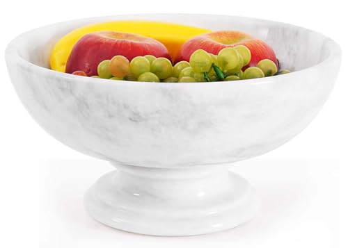 Radicaln Marble Fruit Bowl For Kitchen Counter White 10" Inch Handmade Fruit Dish, Decorative Bowls For Entryway Table, Modern Candy Bowl For Kitchen Storage