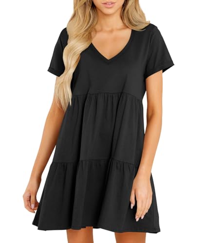 Cosonsen Womens Summer Casual Dresses 2025 Short Sleeve V-Neck Tshirt Dress Flowy Babydoll Dress3
