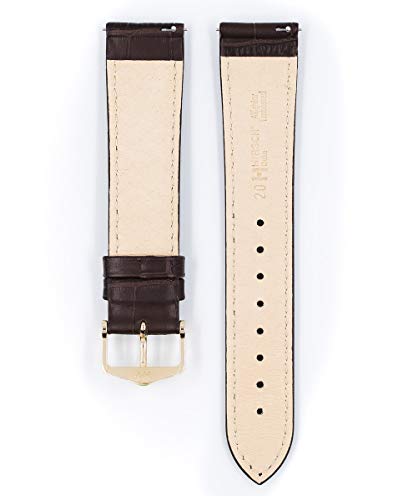 Hirsch Duke Calf Watch Strap - Brown Band/Gold Buckle - M - 18Mm / 16Mm - Shiny Gold Buckle - Alligator Embossed Calf Leather Band #TOP2
