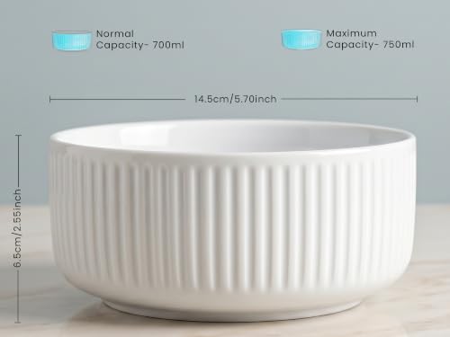 Image of Bodhi House Porcelain Large Serving Deep Bowl Set of 2 for Vegetable, Dal, Fruit, Cereal, Salad, Ramen, Mixing Bowl for Snack, Microwave Safe, Perfect for Dining and Gifting, White | 750 ml