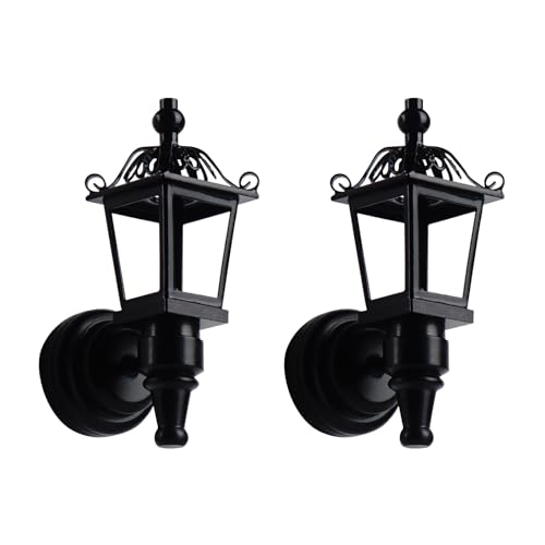 1:12 Scale Dollhouse Miniature Battery Operated LED Black Nickel Coach Lamp Set (Outdoor Lamp)