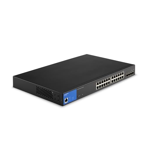 Linksys LGS328MPC 24 Port Gigabit Network PoE+ Switch @ 410W with 4 x 10G Uplink SFP+ Slots - Smart Managed Ethernet Switch Hub with Metal Casing, Desktop / Wall Mount