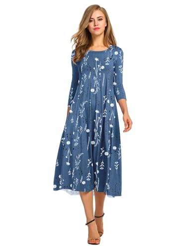 Image of HOTOUCH Women's 3 /4 Sleeve A-line and Flare Midi Long Dress