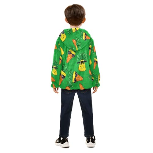 Carrot Pattern with Sunglasses Toddler Fleece Jacket Girl Boys Hooded Fleece Jacket Coat Warm Outwear Zip-up 3-10T4