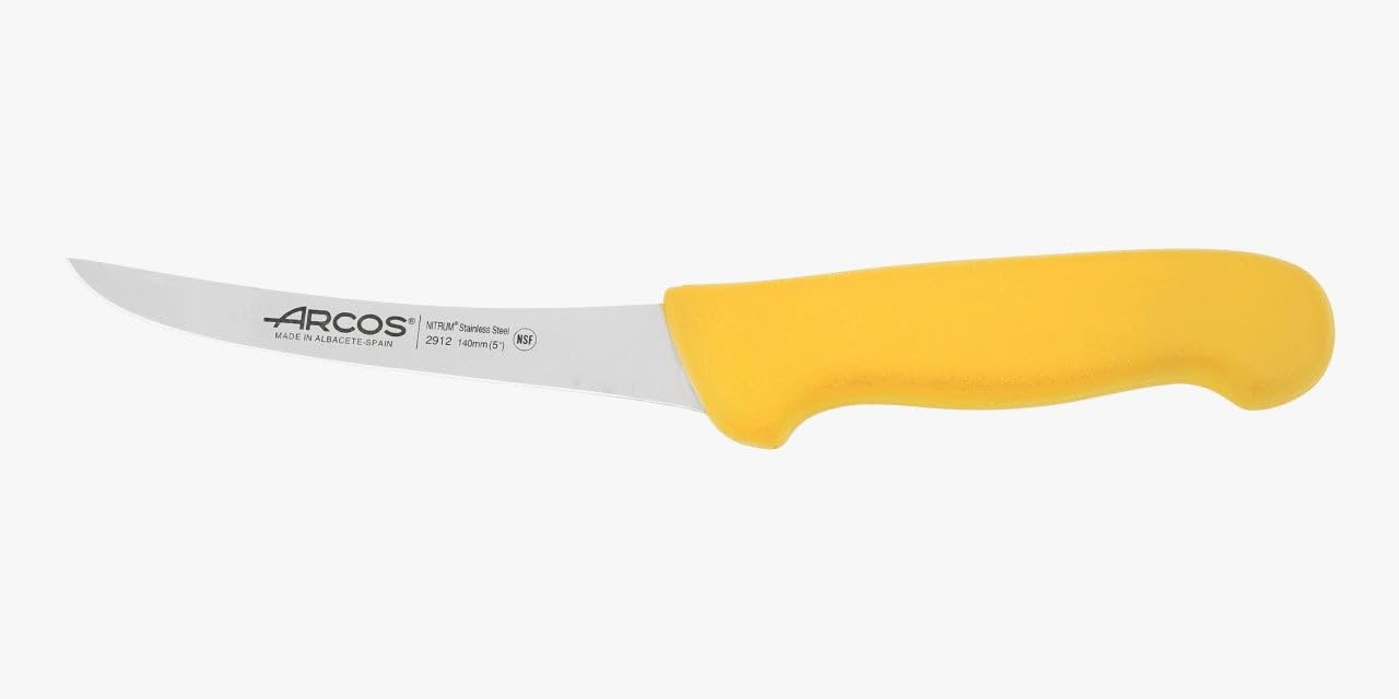 Arcos Serie 2900 Cuchillo Deshuesador Curvo Semiflexible Hoja Acero Inoxidable Nitrum 140 mm Mango Polipropileno Amarillo