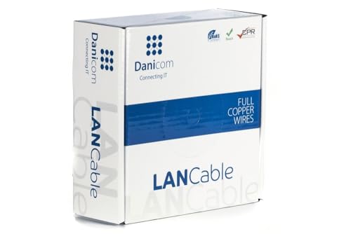 Danicom Câble sur bobine CAT6A S/FTP Flexible - PVC (FCA) - 50m, POE, Ethernet, LAN, câble de raccordement, câble de données, RJ45 - pour armoire de...