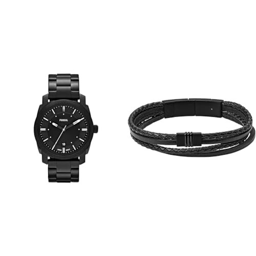 FOSSIL Homme Machine Noir Acier Inoxydable Montre and Townsman Bracelet, Coffret