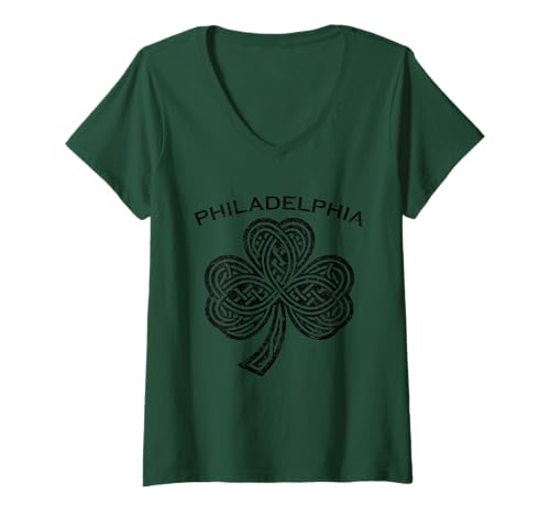Donna PHILADELPHIA St Patricks Day Ireland Shamrock Irish St Pats Maglietta con Collo a V