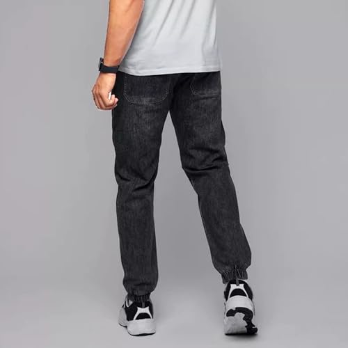 DGHM-JLMY Mens Elastic Waist Jeans High Waist Drawstring Denim Sweatpants Casual Regular Fit Denim Pants Joggers Jean4