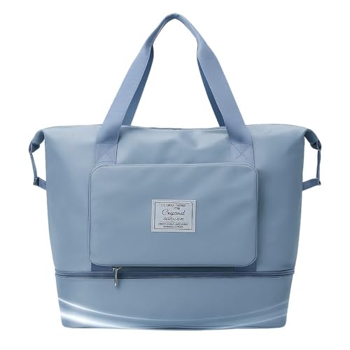Bolsa Mala Dobrável Expansível e Impermeável Oxford – Ideal Academia e Viagem • Compartimento para Tênis/Roupas Molhadas • Alças Mão e Tiracolo Reforçadas (Azul)
