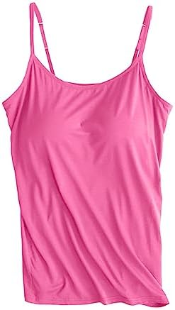 Camisoles for Women Tank Tops Basic Cami Shirts Built in Bra Casual Wide Straps Sleeveless