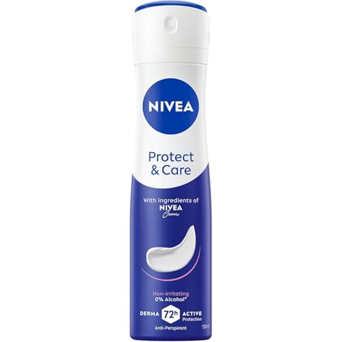 Nivea Protect & Care Deospray Antitranspirant 72h ohne Alkohol - nicht reizend, sanfte Pflege mit Duft von Nivea Creme, Herren Damen, 150 ml (1)