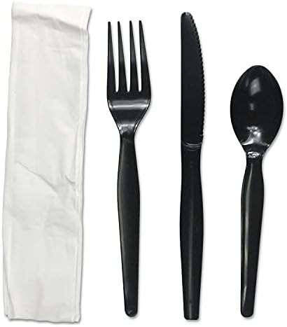 Boardwalk BWKFKTNHWPSBLA - Juego de cubiertos de 4 piezas, tenedor, cuchillo, servilleta, cucharadita, color negro (250/caja)