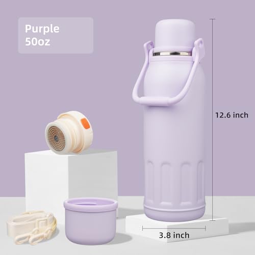 Image of Konokyo 50oz Thermos for Cold Drinks, Insulated Water Bottle, Purple