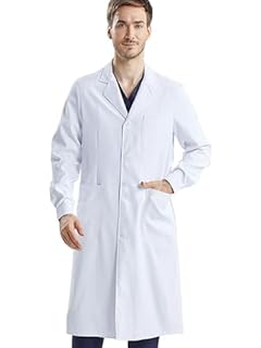 QICEDER Camice Laboratorio Chimica Ragazzo, Camici Bianco Laboratorio Uomo,Donna,Camicia Lunga Unisex Cappotto Sanitari per Studenti di Scuola, Ospedale, Medico, per Studenti di Arte (Uomo, M)