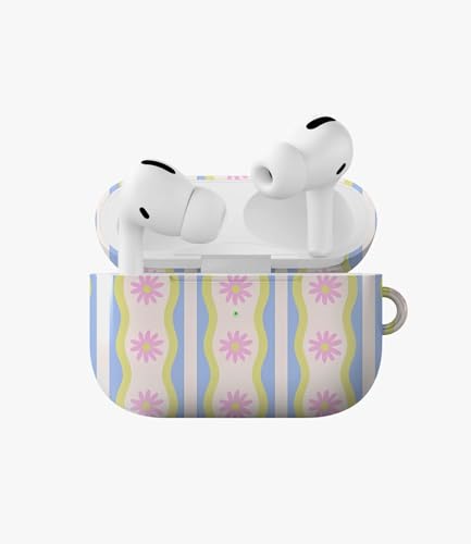 Image of Daisy Waves Glossy Case Compatible with AirPods Pro 1, Cute Pastel Floral Wavy Protective Hard Cover, Aesthetic Retro Y2K Flower Earbud Accessories for Women and Girls