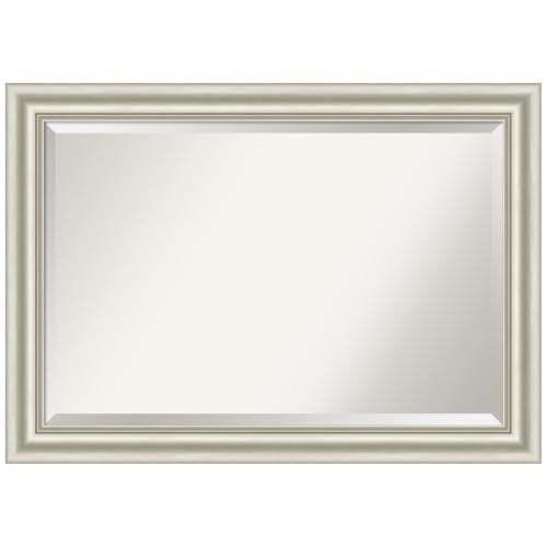 Amanti Art Silver Bathroom Mirror for Over Sink, 30x42 Sophia Silver Rectangle Vanity Mirror, Large Traditional Frame, Hangs Horizonally and Vertically, Bathroom Wall Decor, Beveled Edge