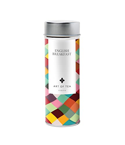 Art of Tea Organic English Breakfast Tea Loose Leaf Tin, Premium Black Tea Loose Leaf Blend, Smooth Malty Breakfast Tea, Whole Leaf Artisan Tea, Reusable Tea Tin, 2.5oz