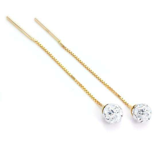 Image of Imitation 9ct gold clear cz crystal 5mm ball pull through threader earrings