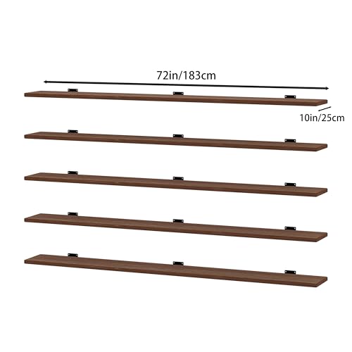Image of 5 Tier Book Shelf,Long Floating Shelf for Wall 72 inch,Farmhouse Bookcase Long Wall Shelves,Wall Mounted Bookshelf Display Shelves