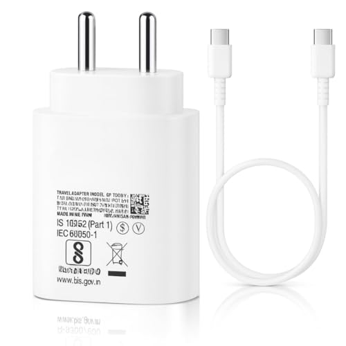 Image of 25W Samsung Super Fast Charger with Type-C to C Cable for M17 /A17 /M17e /M56 /F17 /M56, M07 /F07 /M06 /M05 /M16 /M15 /M36 /M35 /A16 /F06 /A36 /M14 /F14 /A14 /M34 /F35 /5G /Tablet /Pad /Charging Quick Adapter
