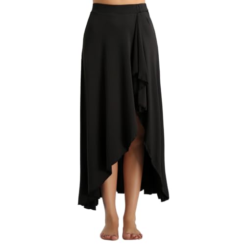 ranrann Falda Plisada de Baile Latino Flamenco para Mujer Falda Irregular de Ballet Danza Clásica Tango Sevillanas Vestido Danza del Vientre Chica Negro S