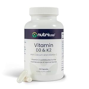 Nutriluxe Vitamin D3 4000 IU + K2 (MK-7) 100µg with Vitamin C & Calcium | High Strength Vegetarian | Supports Bone, Joint, Fatigue & Immune System | 120 Capsules | UK Made
