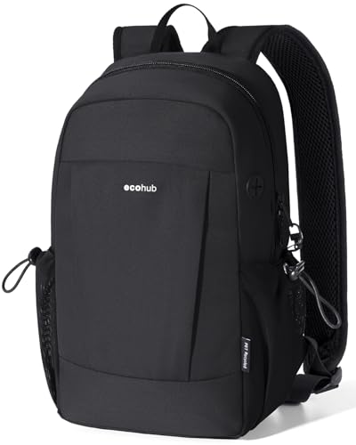 ECOHUB Mini Anti-Theft RFID Backpack for Women and Men Water-Resistant Lightweight Travel Daypack with iPad Sleeve Key Holder 9 Pockets Daily Short Trips Black