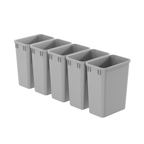 Image of Dowell 5 Pack 35Qt Wastebasket Trash Container, 9Gal, Plastic, Stackable, for Kitchen /Bathroom /Office, Fits Under Sink /Desk - Grey (5, 35 QT)