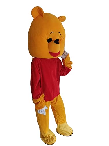 Image of BookMyCostume Friendly Bear Pooh Cartoon Mascot Costume For Theme Birthday Party & Events | Adults | Full Size Adults,Yellow,Fleece