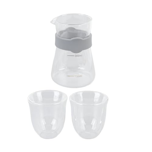 PODSJD de Goteo de Vidrio Borosilicato 300 ml con Tazas Dobles 150 ml - Resistente a Altas y Bajas Temperaturas, Diseño Transparente y Antideslizante para Casa y Cafetería