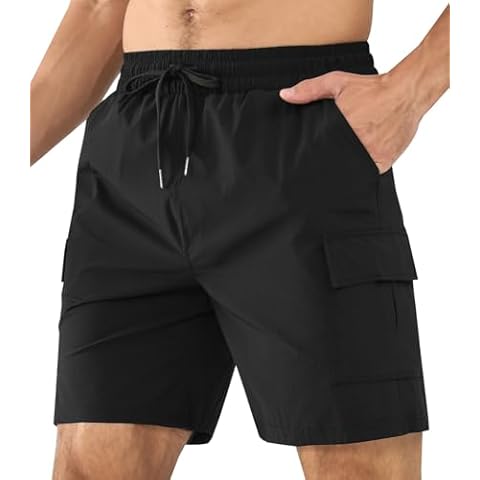 Surenow Men's Athletic Running Shorts Quick Dry Hiking Shorts Men Lightweight Sports Gym Shorts Workout Gym Short for Men Black Cover