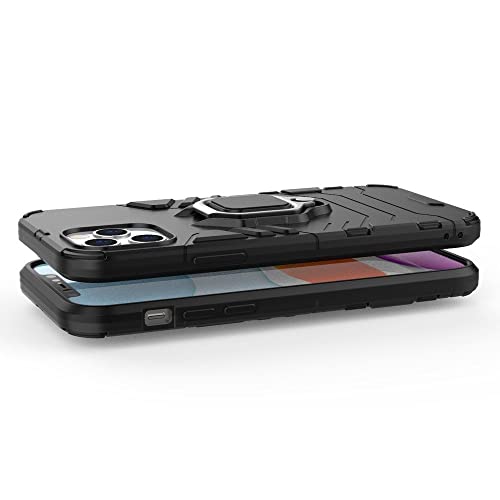 Image of WOW IMAGINE Shock Proof Back Case Mobile Cover Compatible with Apple iPhone 12 Pro (Armor | Hybrid PC + TPU | Full Protection with Ring Holder Kickstand | Carbon Black)