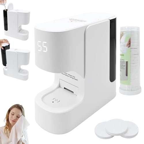 Hot Face Towel Warmer with Voice Alert - 5-Second Fast Heating & Automatic Dispenser Constant 55C (131F) Temperature Control Includes 20 Compressed Towels (Towel Machine)
