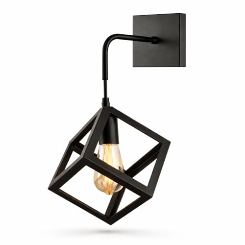 MAKA Applique da Parete Interno E27 Design Moderno – Porta Lampada fino a 60W – In Alluminio e Vetro – Illuminazione per Camera, Soggiorno, Corridoio (Nero, Cubo)