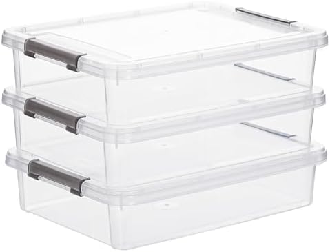 Citylife 3PC Storage Bins with Lids, Stackable Plastic Box, Paper Storage