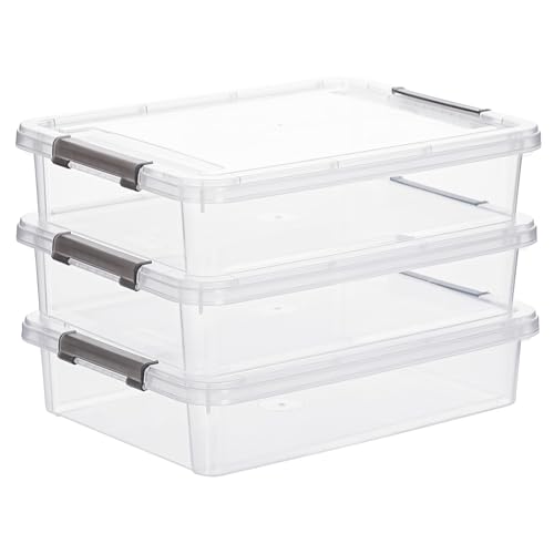 Citylife 3 PCS Plastic Storage Bins with Latching Lids Portable Project Case Clear File Box Stackable Storage Containers for Organizing A4 Paper, Photo, Document, Scrapbook