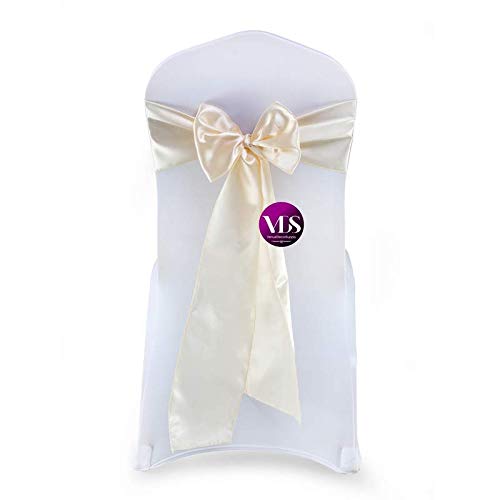 VDS Satin Chair Sashes Chair Cover Back Tie Sateen Bows Ribbon for Wedding Birthday Graduation Engagement Ceremony Event Party Banquet Venue Hotel All Dining Chair Decoration (300PC) (Cream)