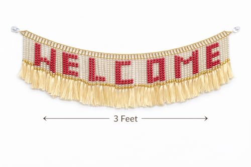 Image of Welcome Pearl Letter Door Toran | 3 Ft Decorative Bandhanwar with Tassels for Main Door, Mandir & Wedding Decor | Festive Home Entrance Hanging