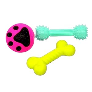 StonKraft Dog Toys Chew Products Set – Puppies Teething Toys Pack – Rubber Ball, Chew Bone & Teething Dumbbell | Suitable for All Dogs, Non-Toxic, Washable & Safe for Pets | Colourful, Bouncy & Fun