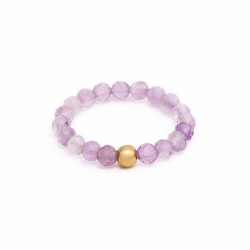 BERGERLIN Bague en améthyste véritable avec perle en or - Perles facettées - Taille M