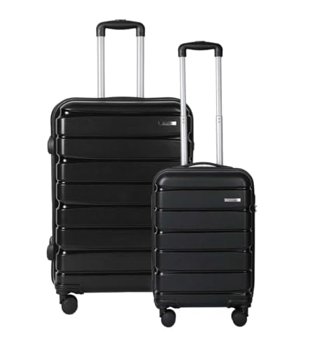 Image of TEAKWOOD LEATHERS Unisex Check in Trolley Bag for Travel, Hard Cabin with Zipper Closure, Adjustable Push Button TSA Lock System 360 Degree Rotating 8 Wheels | 55 & 65 CM | Set of 2 | Black