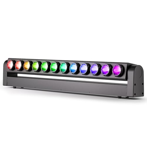 12x20W RGBW LED Cabeza Movil Haz Wallwasher Luz, d-mx512(7/11/55CH)/Control Activo de Sonido Eje Y 180° Barra de Luz Profesional para Escenario Discoteca Fiesta Concierto